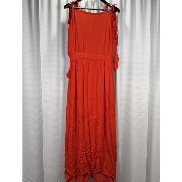 Tory Burch Evalene Maxi Dress Poppy Red Crepe Strappy Ties Gown Lined Size 12 L - Picture 2 of 12